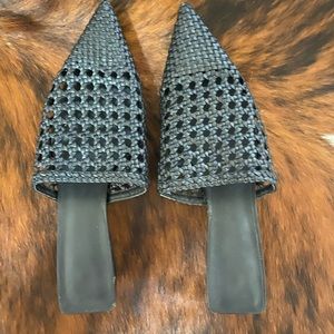 Black woven mules